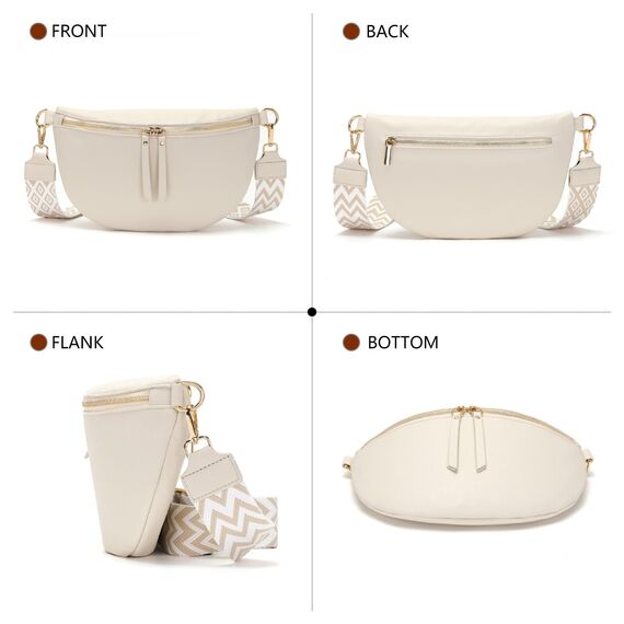 Vezluax 30x20cm umhängetasche Damen Bauchtasche Damen Groß Vegan Leder Crossbody Bag stylisch Muttertags geschenke für frauen mit breitem Gurt BeigeWeiß