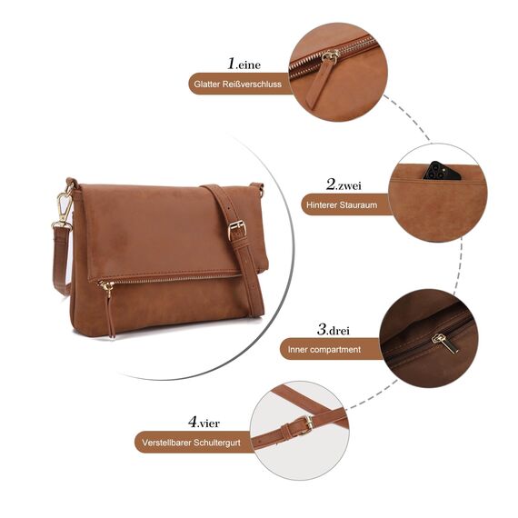Gladdon Umhängetasche Damen Klein Handtasche,Crossbody Tasche Schultertasche Elegant Clutch Messenger PU-Leder Taschen Für Täglich Arbeit Einkaufen(Braun)