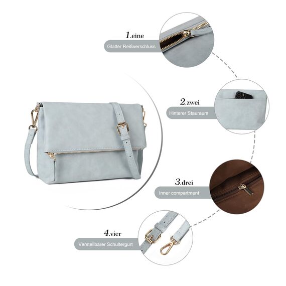 Gladdon Umhängetasche Damen Klein Handtasche,Crossbody Tasche Schultertasche Elegant Clutch Messenger PU-Leder Taschen Für Täglich Arbeit Einkaufen(Graublau)