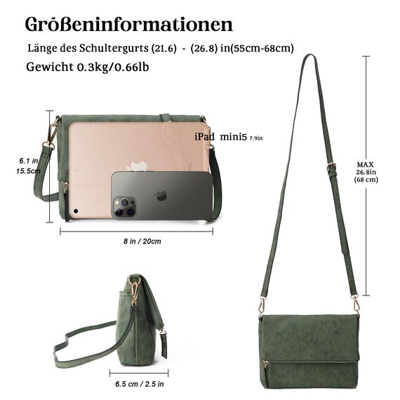 Gladdon Umhängetasche Damen Klein Handtasche,Crossbody Tasche Schultertasche Elegant Clutch Messenger PU-Leder Taschen Für Täglich Arbeit Einkaufen(Dunkelgrün)