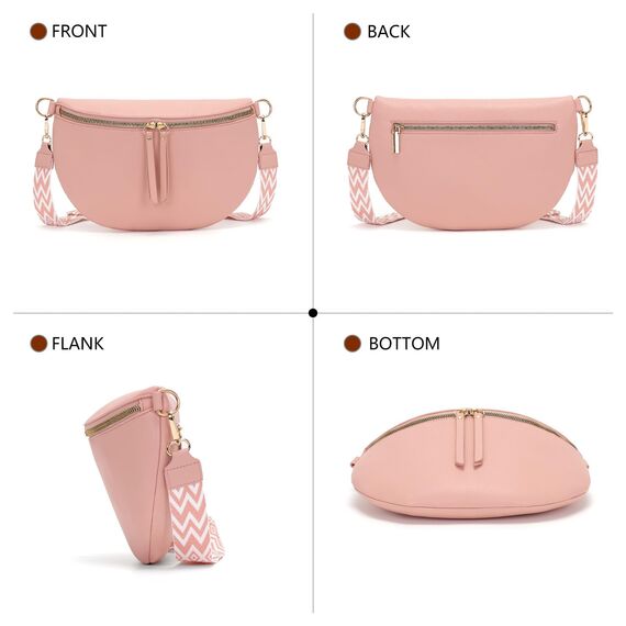 Vezluax 30x20cm umhängetasche Damen Bauchtasche Damen Groß Vegan Leder Crossbody Bag stylisch Frauen mit breitem Gurt Rosa