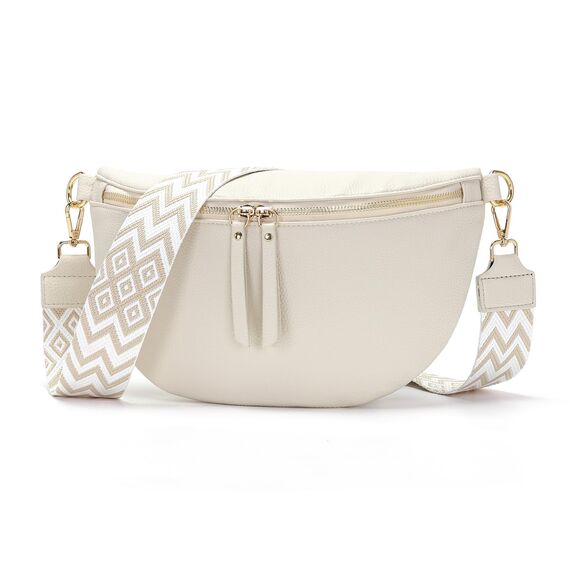 Vezluax 30x20cm umhängetasche Damen Bauchtasche Damen Groß Vegan Leder Crossbody Bag stylisch Muttertags geschenke für frauen mit breitem Gurt BeigeWeiß