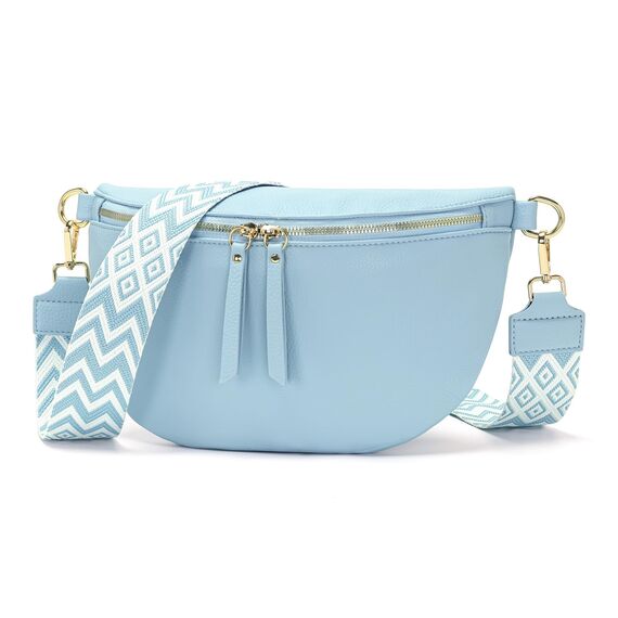 Vezluax 30x20cm umhängetasche Damen Bauchtasche Damen Groß Vegan Leder Crossbody Bag stylisch Frauen mit breitem Gurt Blau