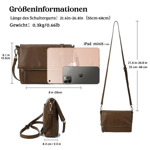 Gladdon Damen Klein Handtasche Umhängetasche,Crossbody Tasche Schultertasche Elegant Clutch Messenger PU-Leder Taschen Für Täglich Arbeit Einkaufen(Kaffeebraun)