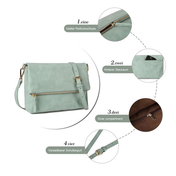 Gladdon Umhängetasche Damen Klein Handtasche,Crossbody Tasche Schultertasche Elegant Clutch Messenger PU-Leder Taschen Für Täglich Arbeit Einkaufen(Beifuß Grün)