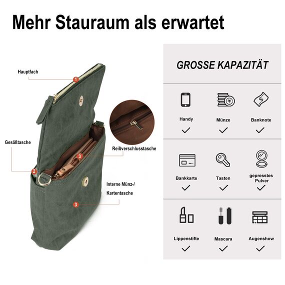 Gladdon Umhängetasche Damen Klein Handtasche,Crossbody Tasche Schultertasche Elegant Clutch Messenger PU-Leder Taschen Für Täglich Arbeit Einkaufen(Dunkelgrün)