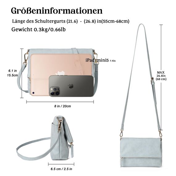 Gladdon Umhängetasche Damen Klein Handtasche,Crossbody Tasche Schultertasche Elegant Clutch Messenger PU-Leder Taschen Für Täglich Arbeit Einkaufen(Graublau)