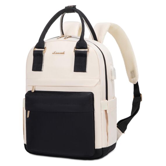 LOVEVOOK 13,3 Zoll Rucksack Damen Klein, Wasserdicht Cityrucksack Handtasche 2 in 1, Mini Tasche Daypack Backpack Women Elegant für Freizeit Schule Reisen Arbeit, Schwarz Beige