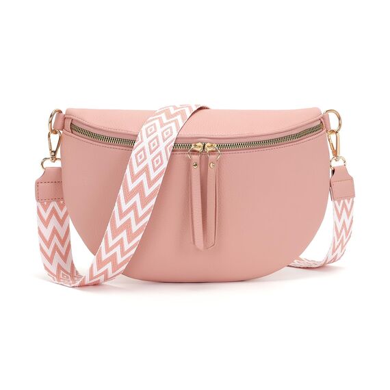 Vezluax 30x20cm umhängetasche Damen Bauchtasche Damen Groß Vegan Leder Crossbody Bag stylisch Frauen mit breitem Gurt Rosa