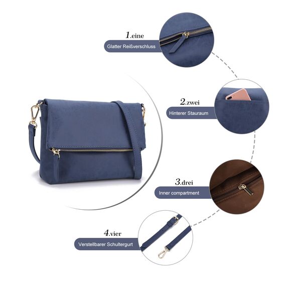 Gladdon Umhängetasche Damen Klein Handtasche,Crossbody Tasche Schultertasche Elegant Clutch Messenger PU-Leder Taschen Für Täglich Arbeit Einkaufen(Blau)