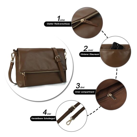 Gladdon Damen Klein Handtasche Umhängetasche,Crossbody Tasche Schultertasche Elegant Clutch Messenger PU-Leder Taschen Für Täglich Arbeit Einkaufen(Kaffeebraun)