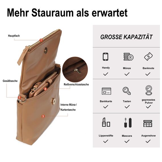 Gladdon Damen Klein Handtasche Umhängetasche,Crossbody Tasche Schultertasche Elegant Clutch Messenger PU-Leder Taschen Für Täglich Arbeit Einkaufen(Aprikose)