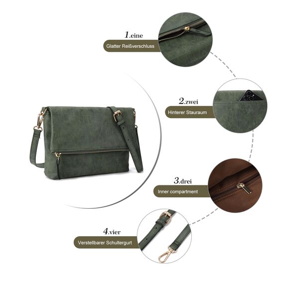 Gladdon Umhängetasche Damen Klein Handtasche,Crossbody Tasche Schultertasche Elegant Clutch Messenger PU-Leder Taschen Für Täglich Arbeit Einkaufen(Dunkelgrün)