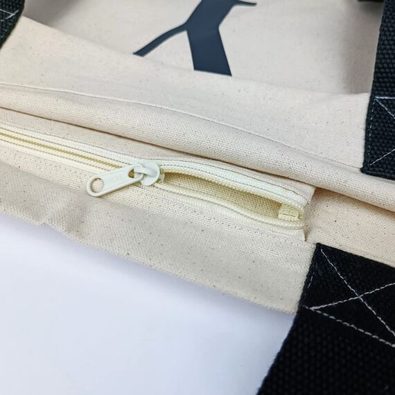 Cottonbagjoe Große Shopper Baumwolltasche 45 × 38 × 10 cm aus 220 g/m² Baumwolle – Stofftasche mit Reißverschluss-Innentasche, Softfinish & schwarzen Henkeln – OEKO-TEX® STANDARD 100