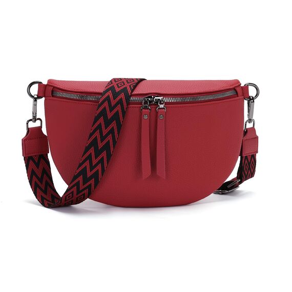 Vezluax 30x20cm umhängetasche Damen Bauchtasche Damen Groß Vegan Leder Crossbody Bag stylisch Gürteltasche Brusttasche Frauen mit breitem Gurt Kirschrot