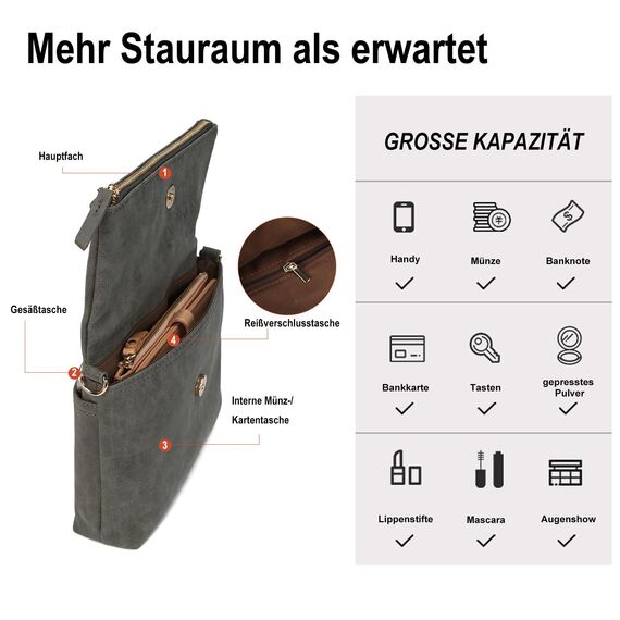 Gladdon Damen Klein Handtasche Umhängetasche,Crossbody Tasche Schultertasche Elegant Clutch Messenger PU-Leder Taschen Für Täglich Arbeit Einkaufen(dunkelgrau)