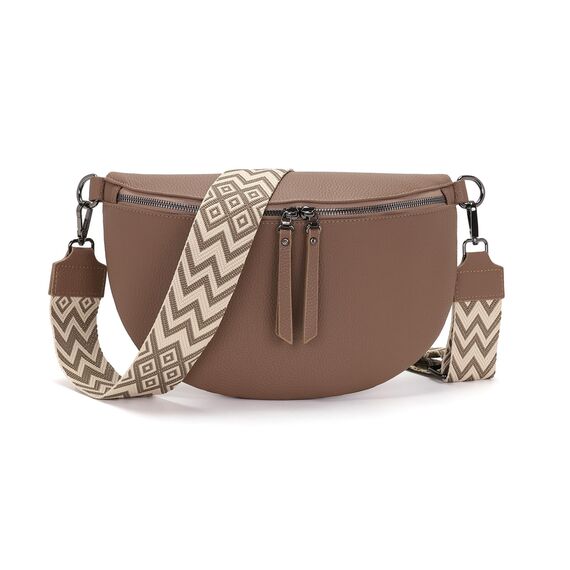 Vezluax 30x20cm umhängetasche Damen Bauchtasche Damen Groß Vegan Leder Crossbody Bag stylisch Frauen mit breitem Gurt Pekannuss