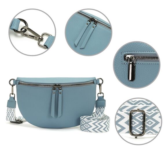 Vezluax 30x20cm umhängetasche Damen Bauchtasche Damen Groß Vegan Leder Crossbody Bag stylisch Gürteltasche Brusttasche Frauen mit breitem Gurt Rauchblau