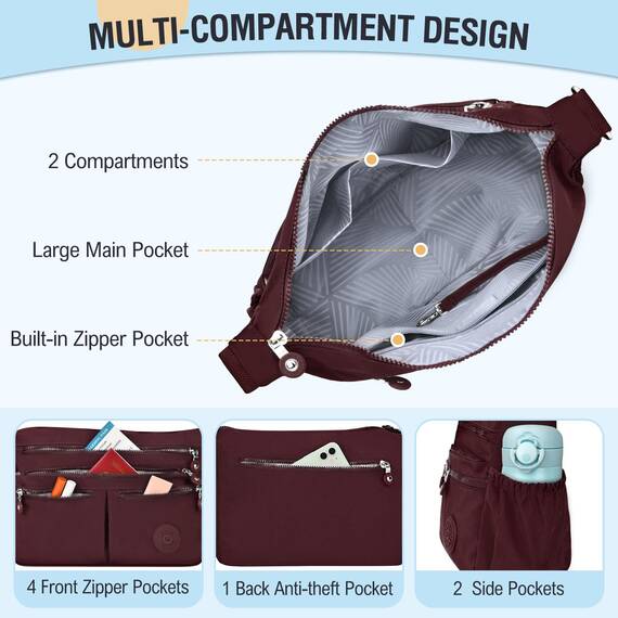 TEUEN Crossbody Bag Damen Große Kapazität Wasserdicht Nylon Umhängetasche Damen Mittelgroß, Casual Handtasche & Leichte Schultertasche Gross Messenger Bag mit Vielen Fächern