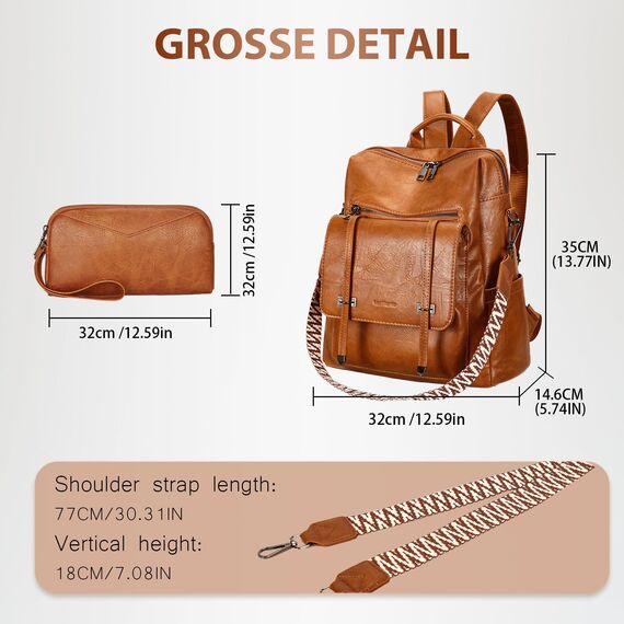 Leathario Rucksakck Damen Set Wasserdicht,Veganes Leder Cityrucksack,Rucksackhandtasche Mittelgroß, Diebstahlsich Tagesrucksack für Büro,Pendeln,Arbeit,Leicht Elegant Backpack Women Groß für Reise