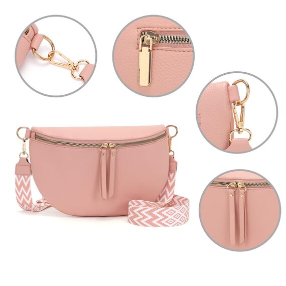 Vezluax 30x20cm umhängetasche Damen Bauchtasche Damen Groß Vegan Leder Crossbody Bag stylisch Frauen mit breitem Gurt Rosa