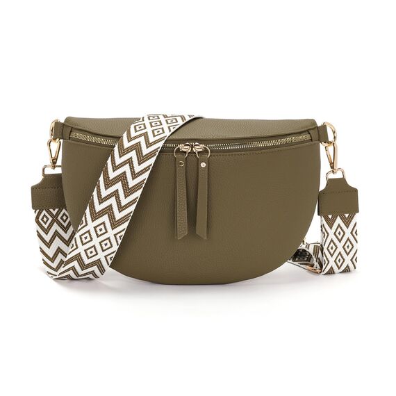 Vezluax 30x20cm umhängetasche Damen Bauchtasche Damen Groß Vegan Leder Crossbody Bag stylisch Frauen mit breitem Gurt OlivGrün