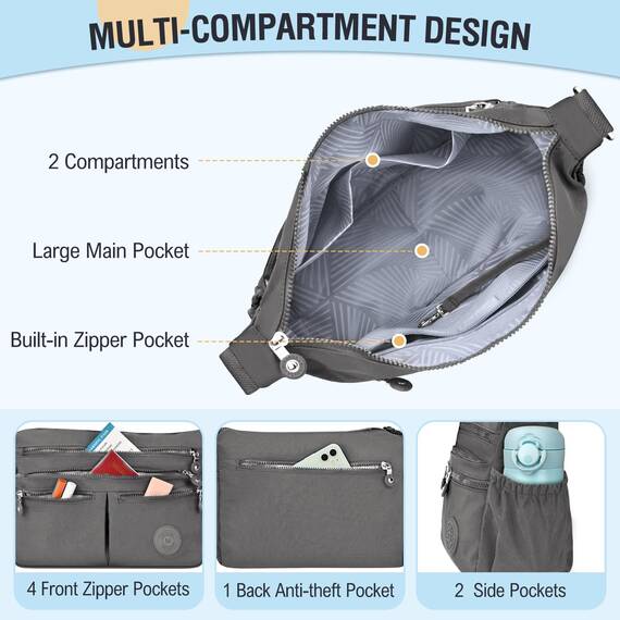 TEUEN Crossbody Bag Damen Große Kapazität Wasserdicht Nylon Umhängetasche Damen Mittelgroß, Casual Handtasche & Leichte Schultertasche Gross Messenger Bag mit Vielen Fächern