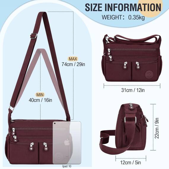 TEUEN Crossbody Bag Damen Große Kapazität Wasserdicht Nylon Umhängetasche Damen Mittelgroß, Casual Handtasche & Leichte Schultertasche Gross Messenger Bag mit Vielen Fächern