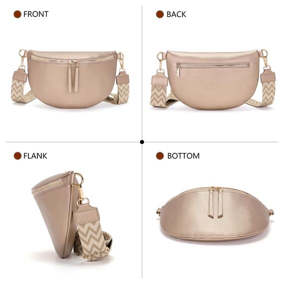 Vezluax 30x20cm umhängetasche Damen Bauchtasche Damen Groß Vegan Leder Crossbody Bag stylisch Muttertags geschenke für frauen mit breitem Gurt Pearl Gold (Shiny Effect)