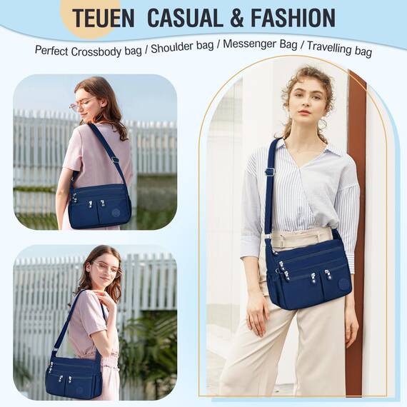 TEUEN Crossbody Bag Damen Große Kapazität Wasserdicht Nylon Umhängetasche Damen Mittelgroß, Casual Handtasche & Leichte Schultertasche Gross Messenger Bag mit Vielen Fächern