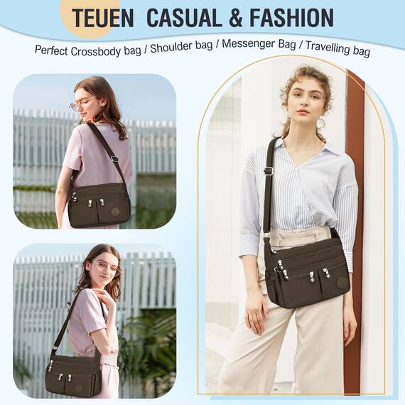 TEUEN Crossbody Bag Damen Große Kapazität Wasserdicht Nylon Umhängetasche Damen Mittelgroß, Casual Handtasche & Leichte Schultertasche Gross Messenger Bag mit Vielen Fächern