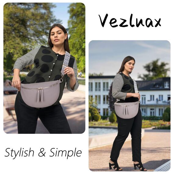 Vezluax 30x20cm umhängetasche Damen Bauchtasche Damen Groß Vegan Leder Crossbody Bag stylisch Frauen mit breitem Gurt Grau