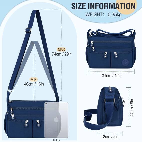 TEUEN Crossbody Bag Damen Große Kapazität Wasserdicht Nylon Umhängetasche Damen Mittelgroß, Casual Handtasche & Leichte Schultertasche Gross Messenger Bag mit Vielen Fächern
