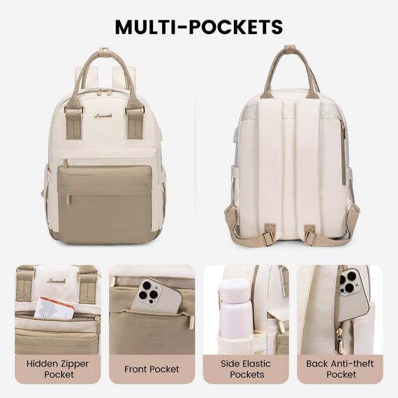 LOVEVOOK 13,3 Zoll Rucksack Damen Klein, Wasserdicht Cityrucksack Handtasche 2 in 1, Mini Tasche Daypack Backpack Women Elegant für Freizeit Schule Reisen Arbeit, Grün Beige