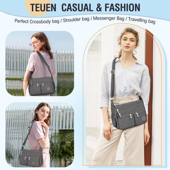 TEUEN Crossbody Bag Damen Große Kapazität Wasserdicht Nylon Umhängetasche Damen Mittelgroß, Casual Handtasche & Leichte Schultertasche Gross Messenger Bag mit Vielen Fächern