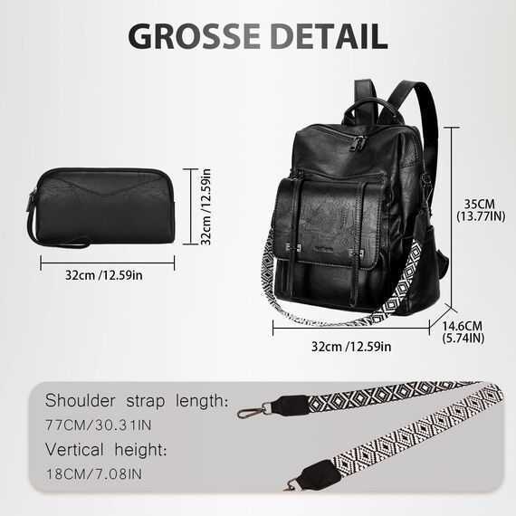 Leathario Rucksakck Damen Set Wasserdicht,Veganes Leder Cityrucksack,Rucksackhandtasche Mittelgroß, Diebstahlsich Tagesrucksack für Büro,Pendeln,Arbeit,Leicht Elegant Backpack Women Groß für Reise
