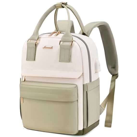 LOVEVOOK 13,3 Zoll Rucksack Damen Klein, Wasserdicht Cityrucksack Handtasche 2 in 1, Mini Tasche Daypack Backpack Women Elegant für Freizeit Schule Reisen Arbeit, Grün Beige