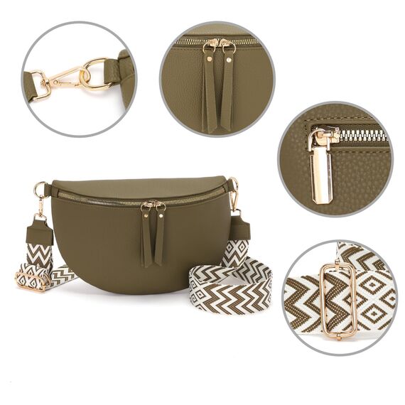 Vezluax 30x20cm umhängetasche Damen Bauchtasche Damen Groß Vegan Leder Crossbody Bag stylisch Frauen mit breitem Gurt OlivGrün