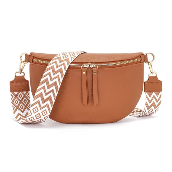 Vezluax 30x20cm umhängetasche Damen Bauchtasche Damen Groß Vegan Leder Crossbody Bag stylisch Frauen mit breitem Gurt Braun