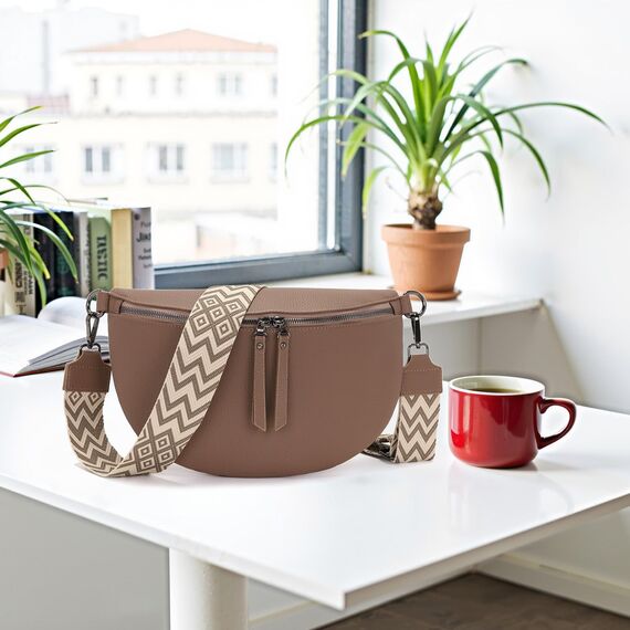 Vezluax 30x20cm umhängetasche Damen Bauchtasche Damen Groß Vegan Leder Crossbody Bag stylisch Frauen mit breitem Gurt Pekannuss