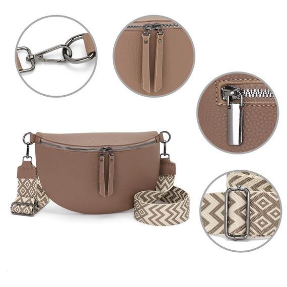 Vezluax 30x20cm umhängetasche Damen Bauchtasche Damen Groß Vegan Leder Crossbody Bag stylisch Frauen mit breitem Gurt Pekannuss