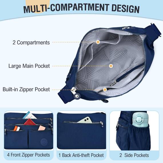 TEUEN Crossbody Bag Damen Große Kapazität Wasserdicht Nylon Umhängetasche Damen Mittelgroß, Casual Handtasche & Leichte Schultertasche Gross Messenger Bag mit Vielen Fächern