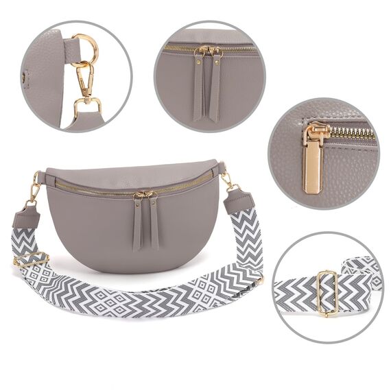Vezluax 30x20cm umhängetasche Damen Bauchtasche Damen Groß Vegan Leder Crossbody Bag stylisch Frauen mit breitem Gurt Grau
