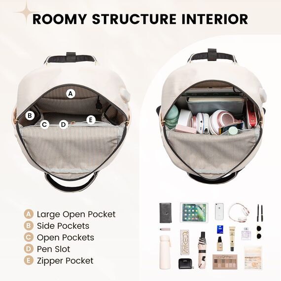LOVEVOOK 13,3 Zoll Rucksack Damen Klein, Wasserdicht Cityrucksack Handtasche 2 in 1, Mini Tasche Daypack Backpack Women Elegant für Freizeit Schule Reisen Arbeit, Schwarz Beige