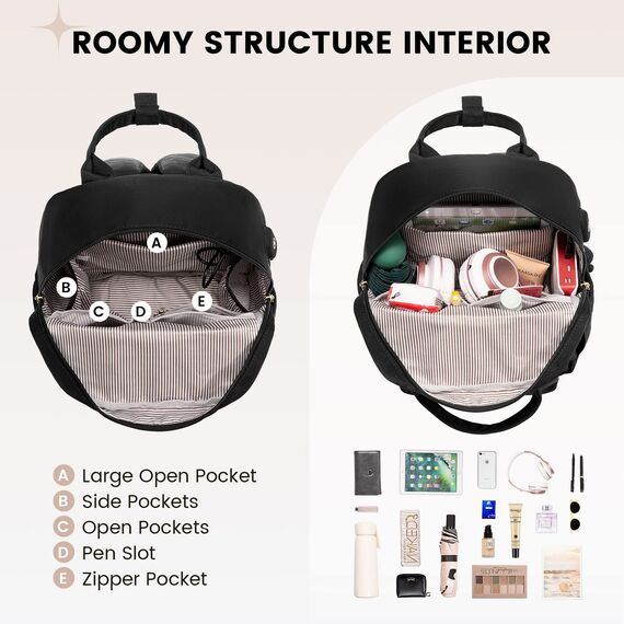 LOVEVOOK Rucksack Damen Klein, Wasserdicht Cityrucksack Handtasche 2 in 1, Mini Tasche Daypack Backpack Women Elegant für Freizeit Schule Reisen Arbeit, Schwarz