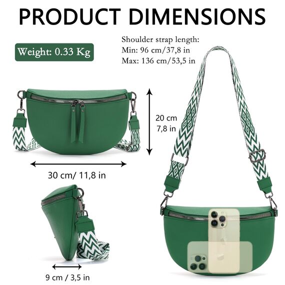 Vezluax 30x20cm umhängetasche Damen Bauchtasche Damen Groß Vegan Leder Crossbody Bag stylisch Gürteltasche Brusttasche Frauen mit breitem Gurt Mintgrün