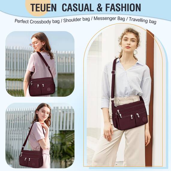 TEUEN Crossbody Bag Damen Große Kapazität Wasserdicht Nylon Umhängetasche Damen Mittelgroß, Casual Handtasche & Leichte Schultertasche Gross Messenger Bag mit Vielen Fächern