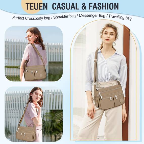 TEUEN Crossbody Bag Damen Große Kapazität Wasserdicht Nylon Umhängetasche Damen Mittelgroß, Casual Handtasche & Leichte Schultertasche Gross Messenger Bag mit Vielen Fächern