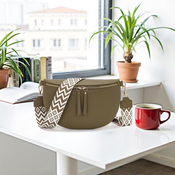 Vezluax 30x20cm umhängetasche Damen Bauchtasche Damen Groß Vegan Leder Crossbody Bag stylisch Frauen mit breitem Gurt OlivGrün