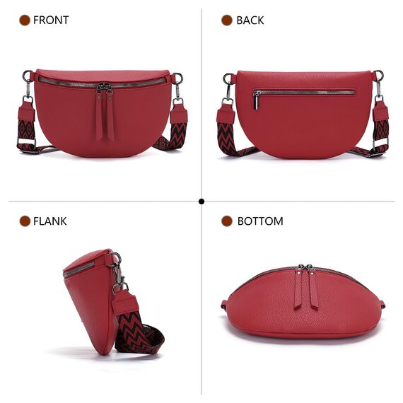 Vezluax 30x20cm umhängetasche Damen Bauchtasche Damen Groß Vegan Leder Crossbody Bag stylisch Gürteltasche Brusttasche Frauen mit breitem Gurt Kirschrot